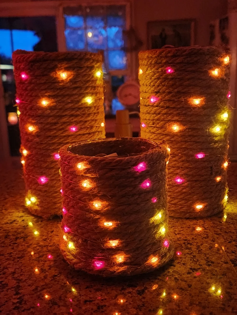 Natural Jute Rope Wrapped Decorative Vases - Set of 3